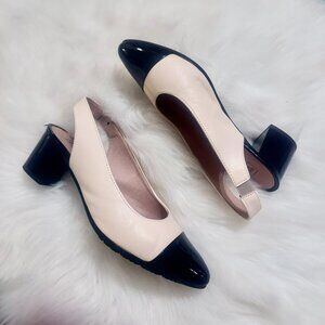 NWOT Pitillos women cap toe slingback white black block heels sz 38 (7) classic